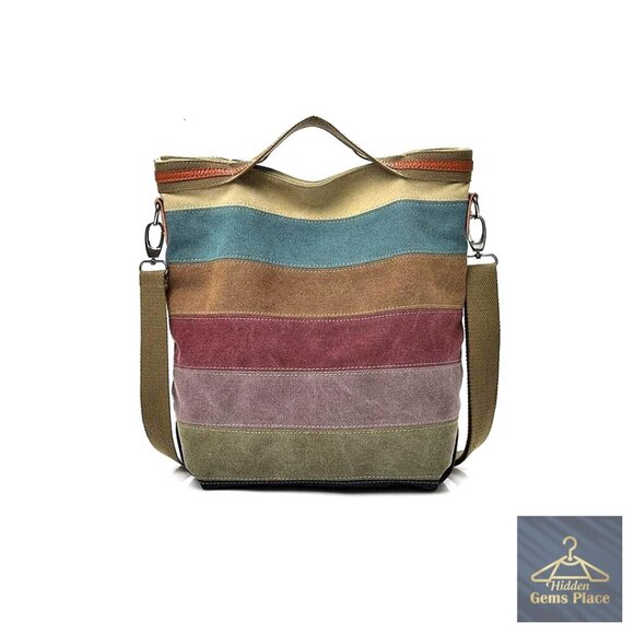 Handbags - Canvas Hobo Tote with Adjustable Strap, Multi-Pocket, Zipper Closure, 11L